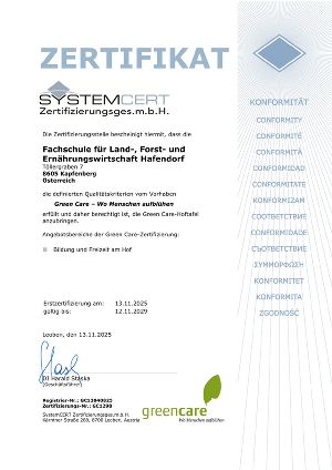Das Bild zeigt ein Bild der Zertifizierung unseres Betriebes