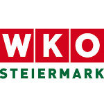 Logo der Wirtschaftskammer Steiermark: Buchstaben WK und O auf rotem Grund, darunter der Schriftzug STEIERMARK.