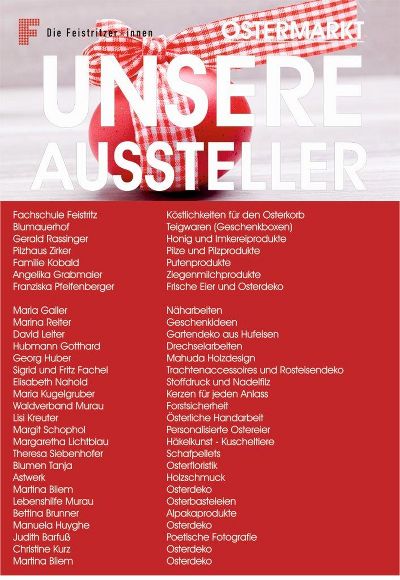 Screenshot einer Liste mit Ausstellern und deren Produkten für einen Ostermarkt.