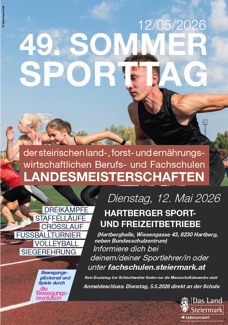 Plakat zur Ankündigung 48. Wintersporttag im Wintersportzentrum Gaal am 12. Februar 2026 zeigt eine Person beim Snowboarden im Schnee mit strahlend blauem Himmel