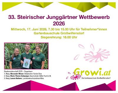 Einladung zum 33. Steirischen Junggärtner Wettbewerb am 17.06.2026