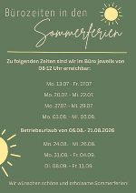 Öffnungszeiten Büro Sommerferien 2026 © LFS Kirchberg am Walde