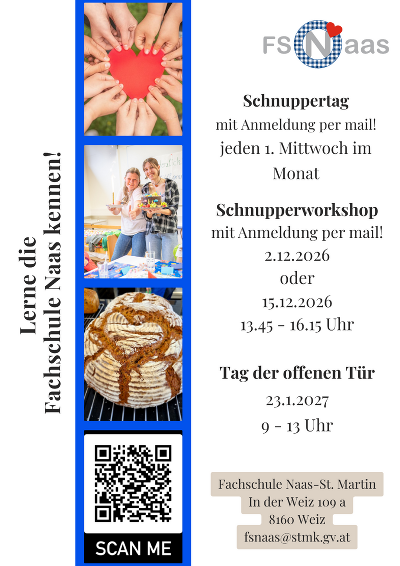 Tag der offenen Tür, 23.01.2027 von 09:00 bis 13:00 Uhr Schnuppertag mit Anmeldung per mail jeden 1. Mittwoch im Monat. Schnupperworkshop mit Anmledung per mail 02.12.2026 oder 15.12.2026 von 13:45 bis 16:15 Uhr
