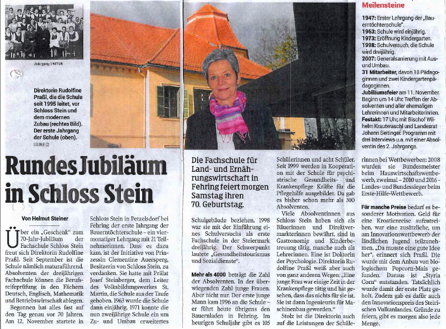 Artikel Kleine Zeitung 10.11.2017 - Jubiläum Schloss Stein