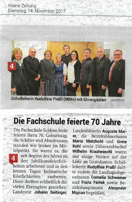 Artikel Kleine Zeitung 14.11.2017 - Jubiläum Schloss Stein