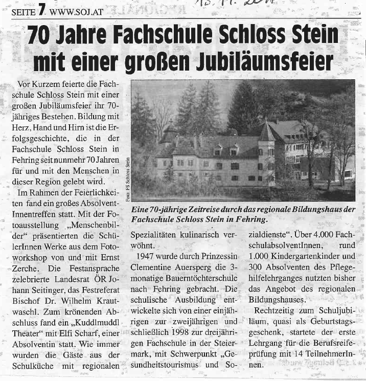 Artikel SüdOstJournal 15.11.2017 - Jubiläum Schloss Stein