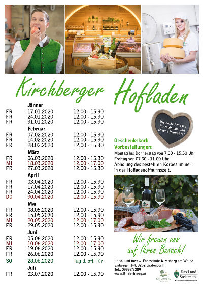 Hofladen Öffnungszeiten © LFS Kirchberg am Walde Hofladen Öffnungszeiten