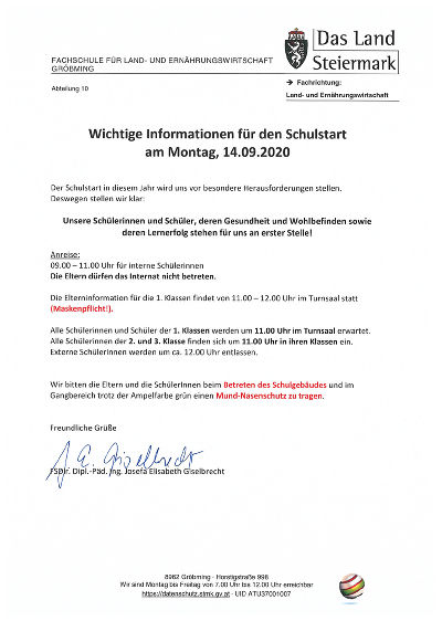 Wichtige Informationen zum Schulbeginn