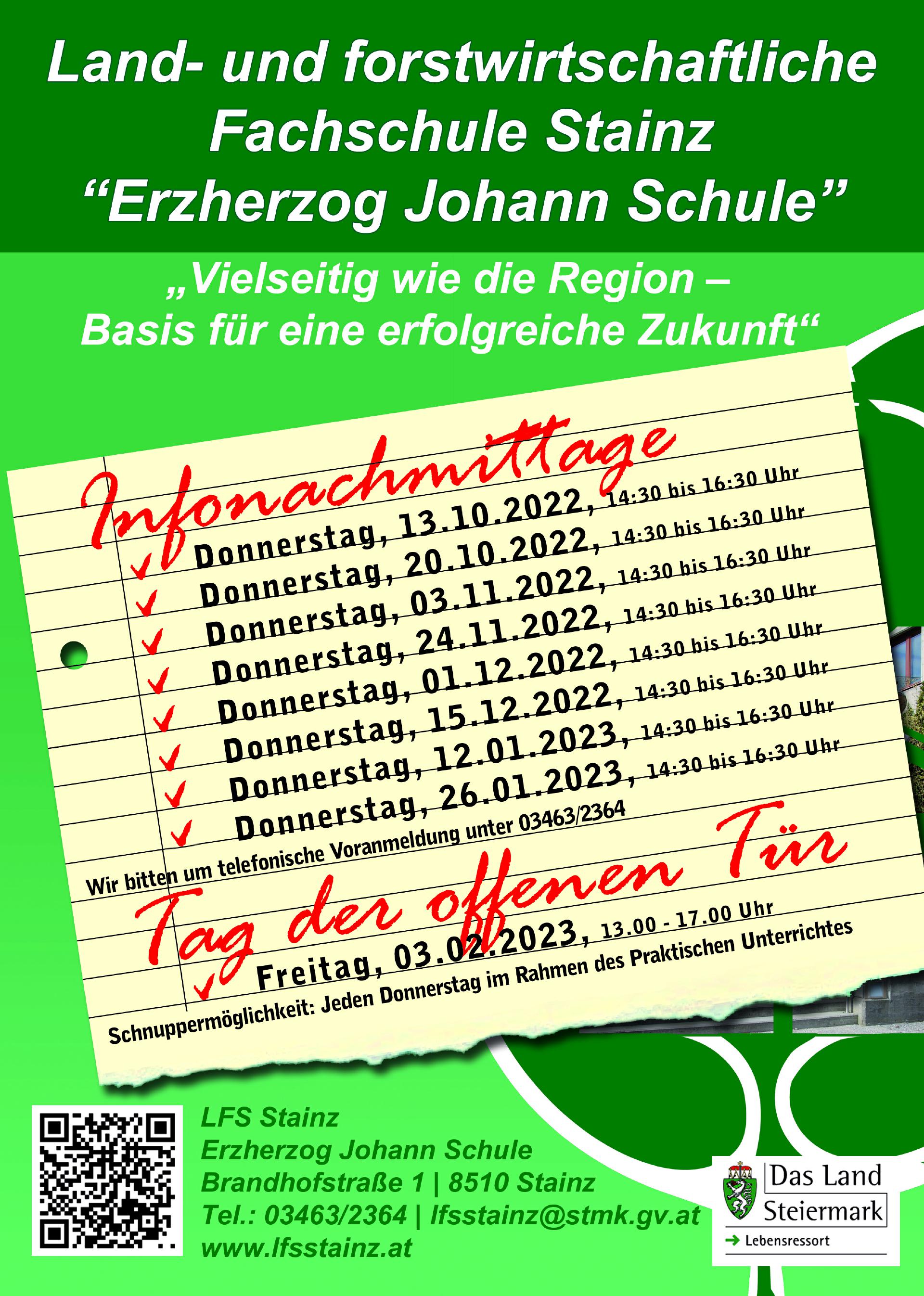 Plakat Infonachmittage und Tag der offenen Tür © LFS Stainz