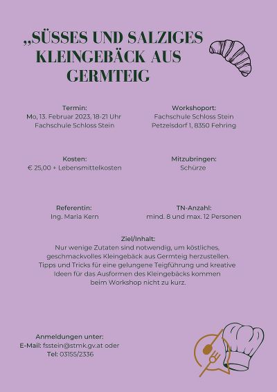 Süßes und salziges Kleingebäck aus Germteig © FS Schloss Stein Süßes und salziges Kleingebäck aus Germteig