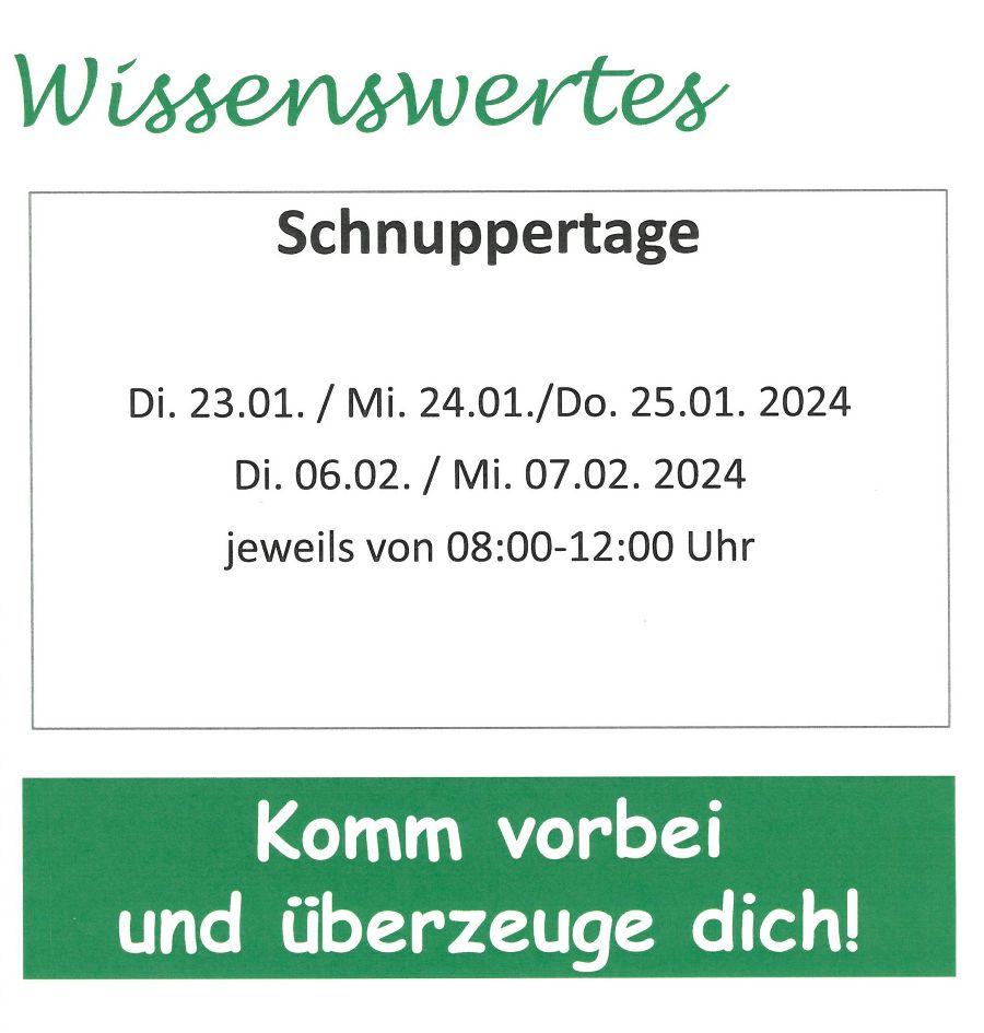 Schnuppertage Schnuppertage