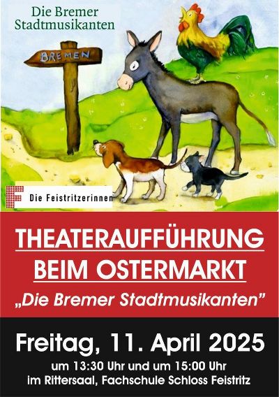 Kindertheater "Die Bremer Stadtmusikanten", Vorführung: 11.04.2025 um 13:30 und 15:00 Uhr