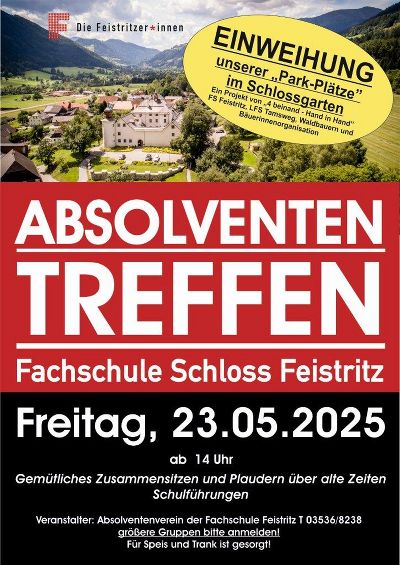 Absolvententreffen am Freitag, 23.05.2025! - Safe the Date! © FS Feistritz Absolvententreffen am Freitag, 23.05.2025! - Safe the Date!