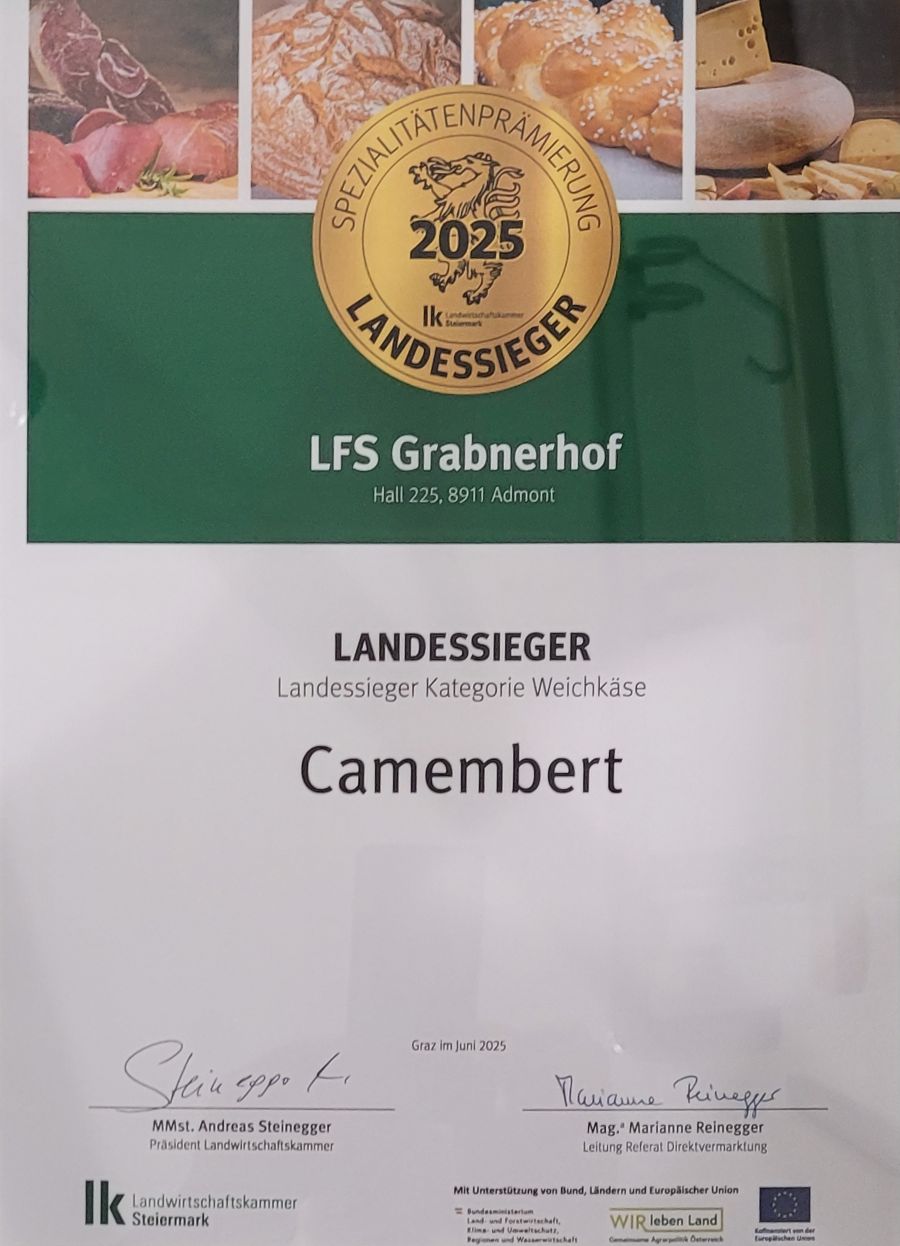 Urkunde Spezialitätenprämierung 2025 Camembert